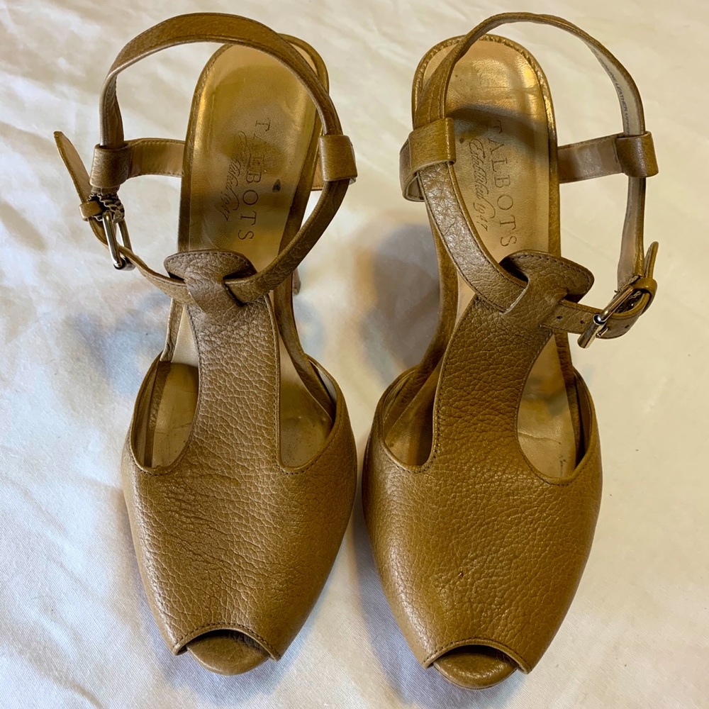 Talbots T-Strap Peep Toe Platform Heels 7
